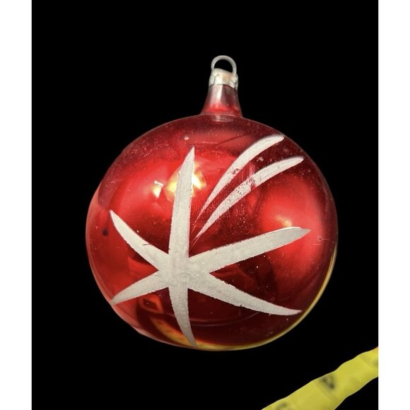 Poland Mercury Glass Indent Reflective Hand Painted Christmas Ornament 3.25" Vtg - Picture 2 of 9